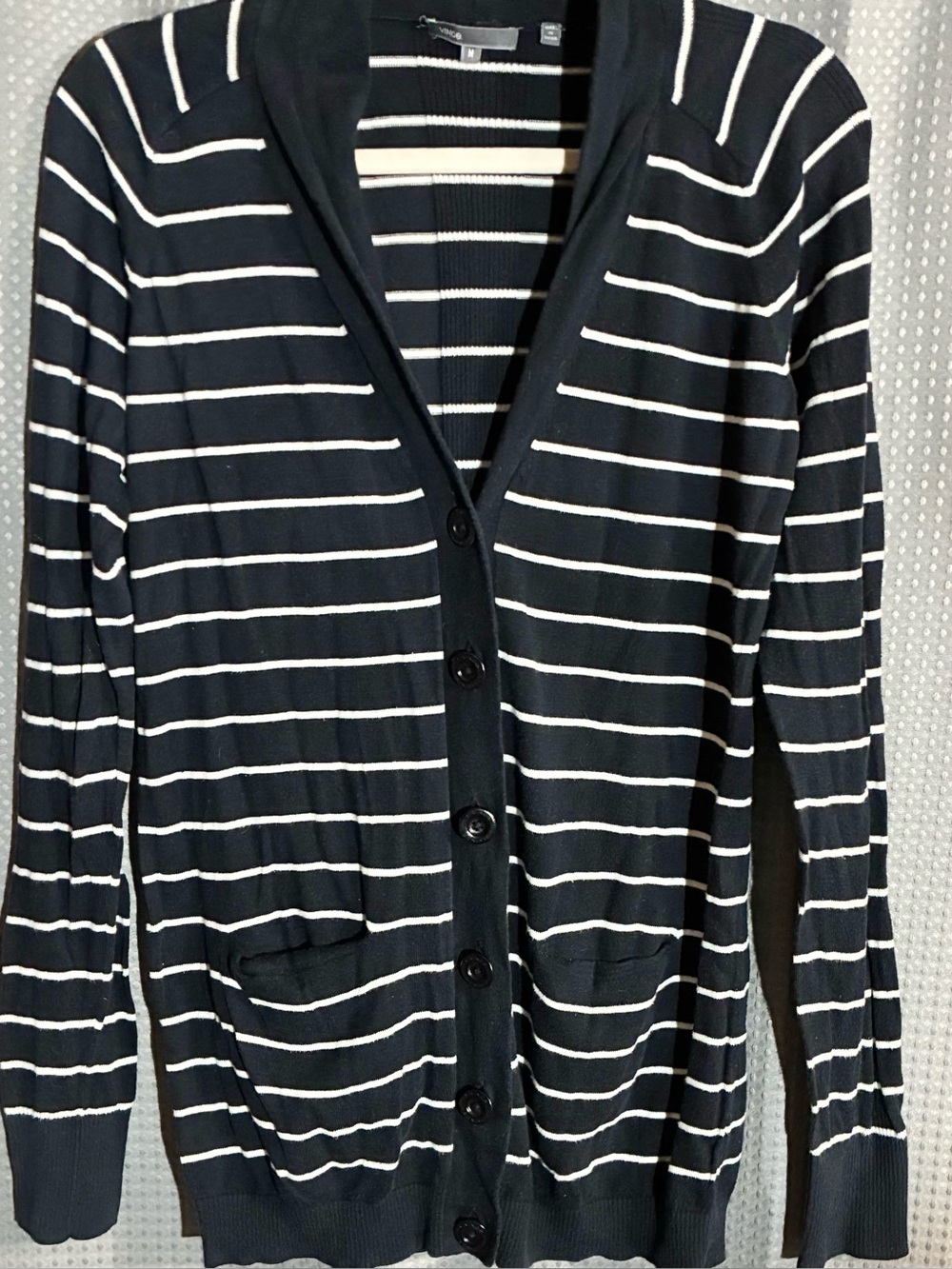 Vince Blue & White Striped Button Front Cardigan Sweater Pockets